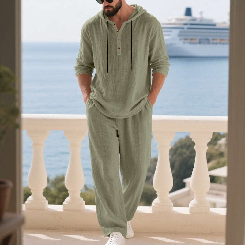 Men's Casual Home Wear Set | Hooded Long Sleeve Outfit