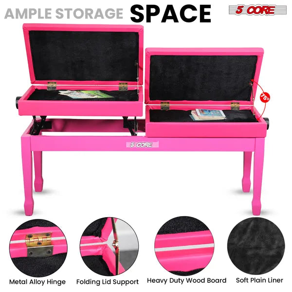 5 Core Duet Piano Bench - 3.5 Inch Padded Height Adjustable Stool