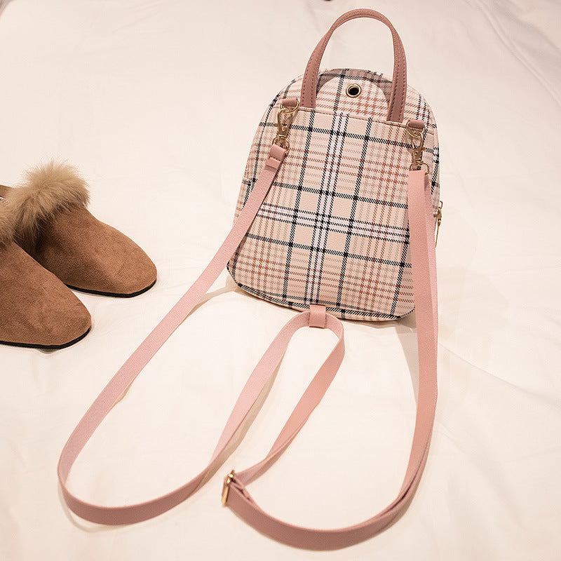 Ladies Check Lock Small Backpack - One Shoulder Diagonal Handbag