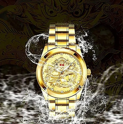 Men's Gold Quartz Watch | Waterproof Stainless Steel Diamond Watch