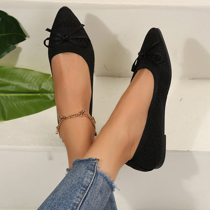 Bow Knitted Loafers - Ins Fashion Pointed-toed Women's Flats