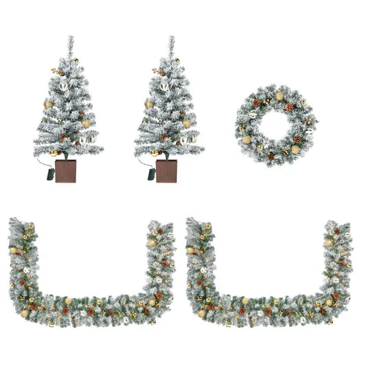 Pre-lit Holiday Christmas 4-Piece Set - Garland, Wreath & Trees