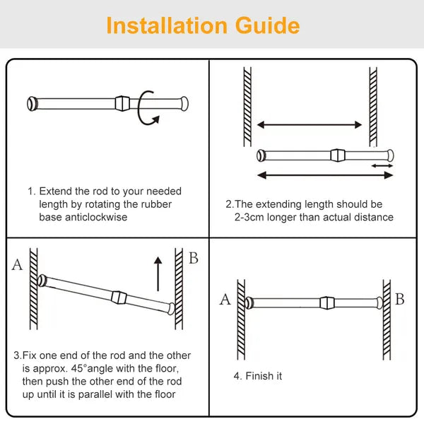 Tension Curtain Rod Spring Load - Adjustable Heavy-Duty Steel Pole