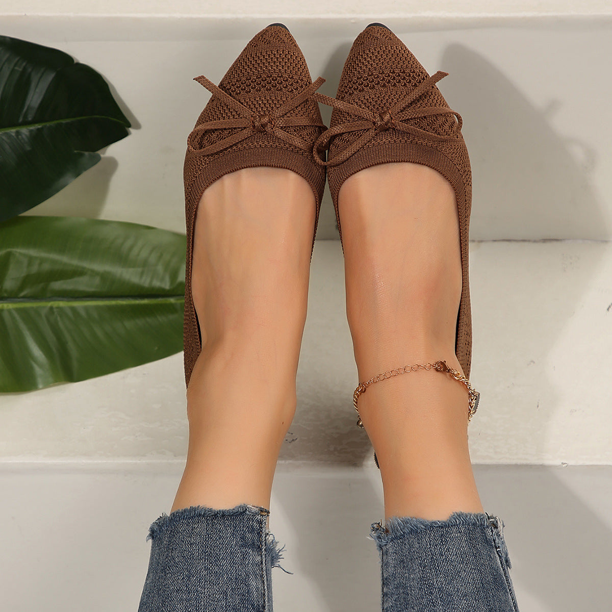 Bow Knitted Loafers - Ins Fashion Pointed-toed Women's Flats