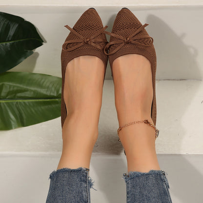 Bow Knitted Loafers - Ins Fashion Pointed-toed Women's Flats