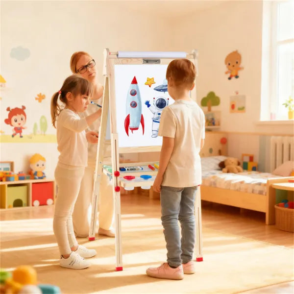Natural Pine Wood 3-in-1 Kids Art Easel - Magnetic & Chalkboard