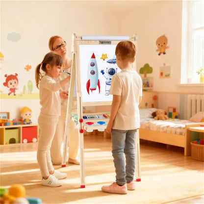 Natural Pine Wood 3-in-1 Kids Art Easel - Magnetic & Chalkboard