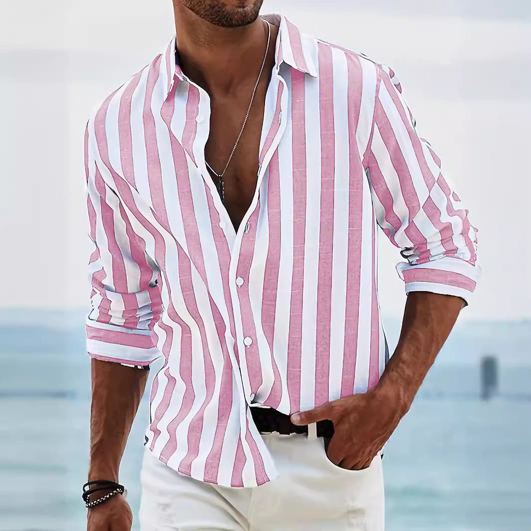 Men's Striped Casual Shirt | Loose Long Sleeve Shirt