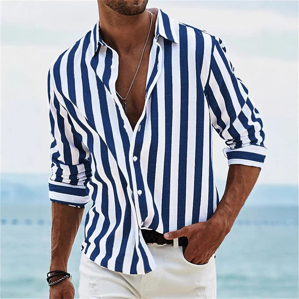 Men's Striped Casual Shirt | Loose Long Sleeve Shirt