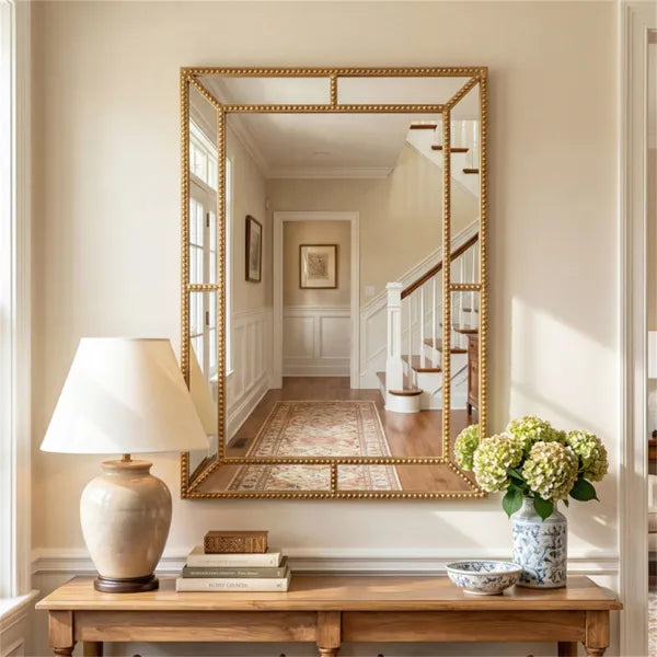 Gold Beaded Metal Frame Decorative Wall Mirror - 36"x24" Wall Decor