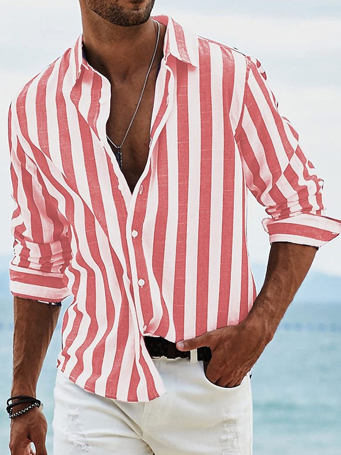 Men's Striped Casual Shirt | Loose Long Sleeve Shirt
