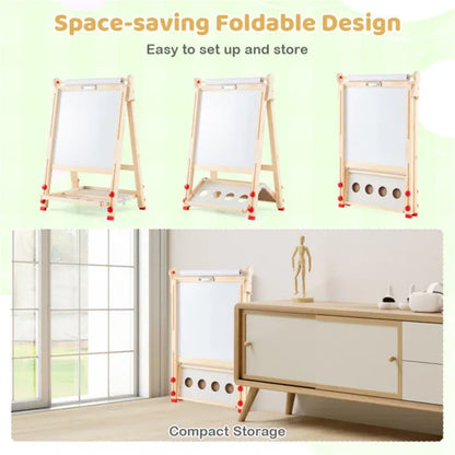 Natural Pine Wood 3-in-1 Kids Art Easel - Magnetic & Chalkboard