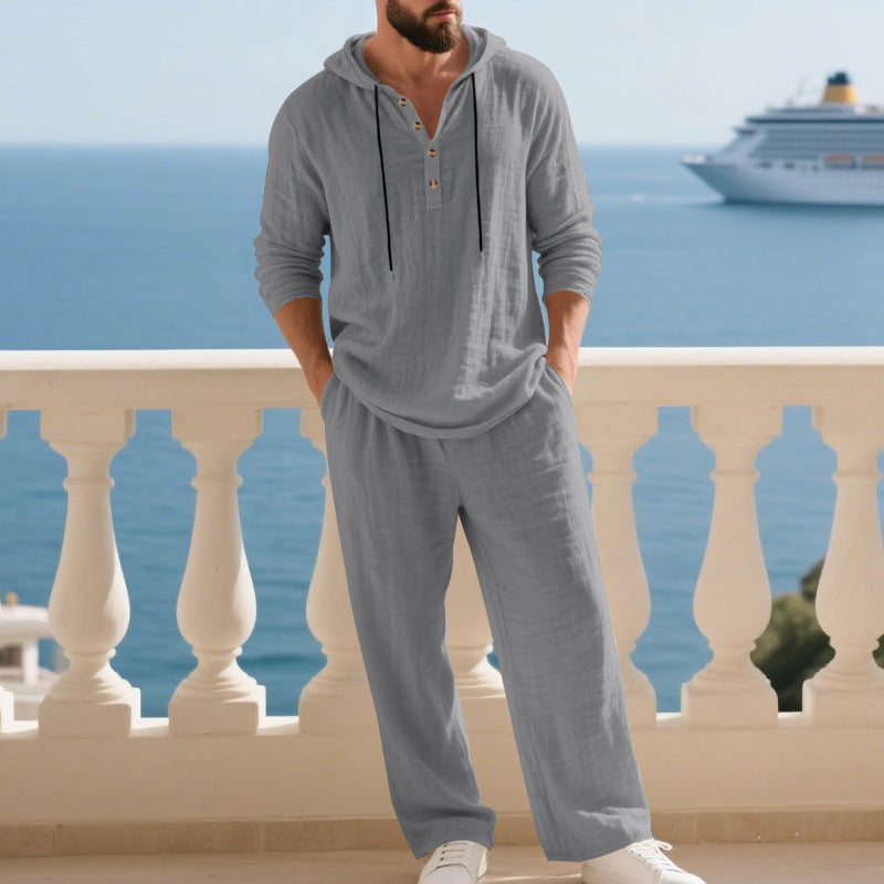 Men's Casual Home Wear Set | Hooded Long Sleeve Outfit