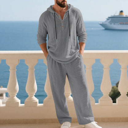 Men's Casual Home Wear Set | Hooded Long Sleeve Outfit