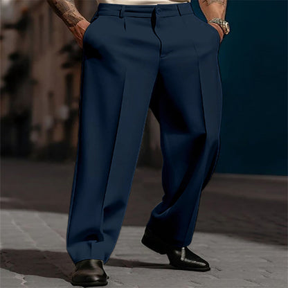 Men's Straight Suit Pants - Breathable Diagonal Pocket Slacks