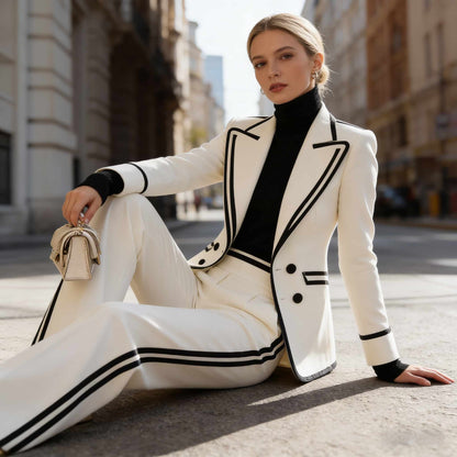 Double Breasted Suit Jacket and Pants Set - Casual Suit Set