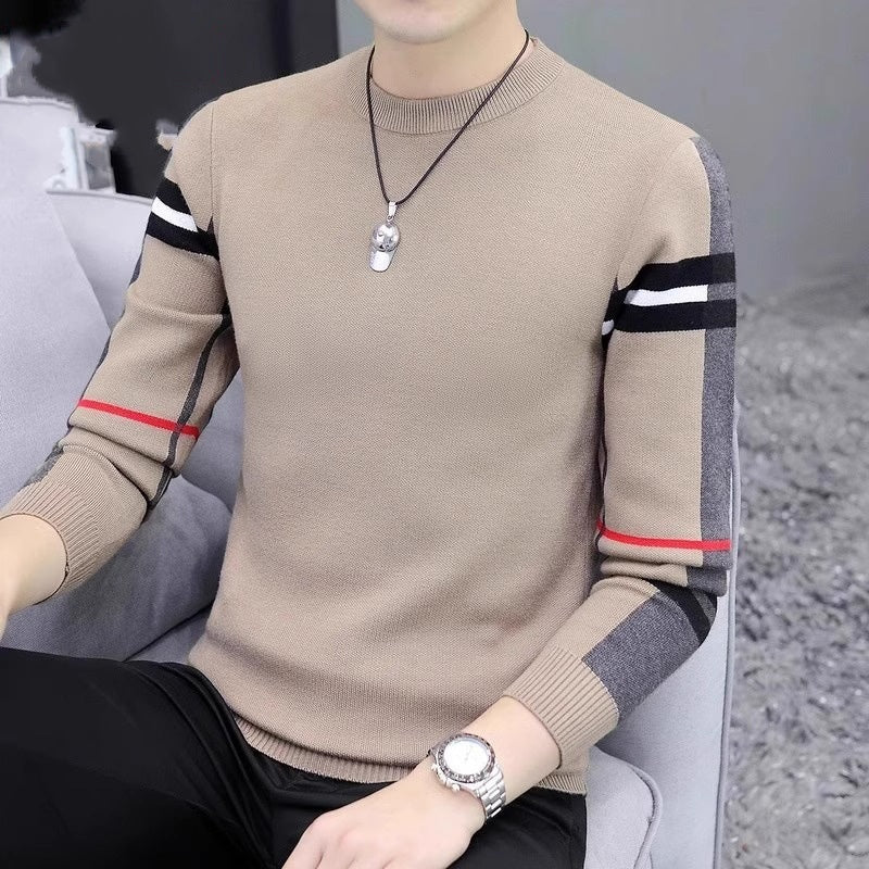 Men's Slim-fit Knit Sweater - Contrast Color Base Layer