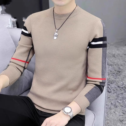 Men's Slim-fit Knit Sweater - Contrast Color Base Layer