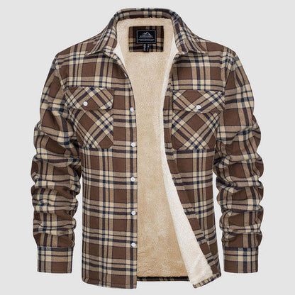 Men's Fleece Lined Plaid Jacket | Long Sleeve Coat