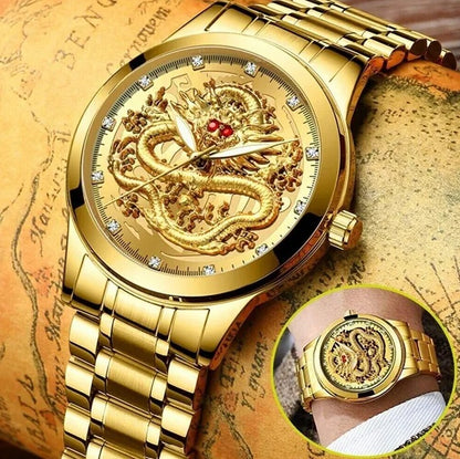 Men's Gold Quartz Watch | Waterproof Stainless Steel Diamond Watch
