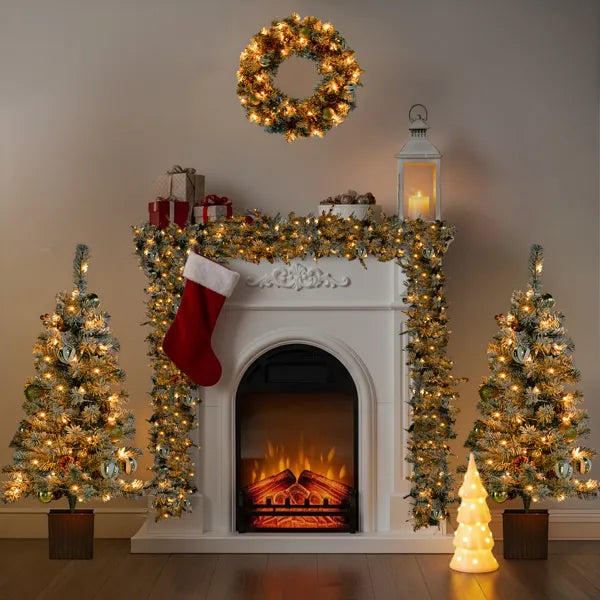 Pre-lit Holiday Christmas 4-Piece Set - Garland, Wreath & Trees