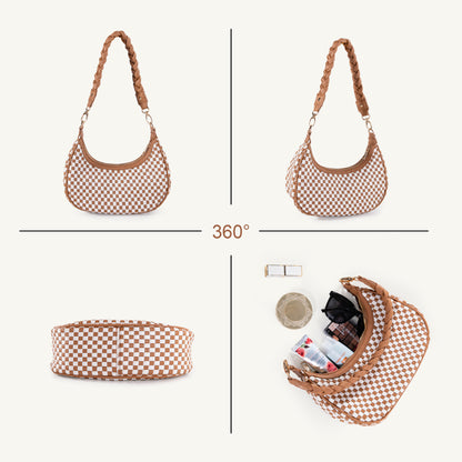 Women Woven Hobo Handbag For Women Fashion Vegan Leather Tote Bag For Women