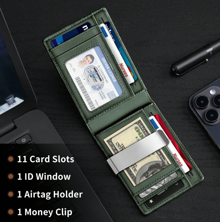 Airtag Leather Wallet - Men's Slim RFID Bifold Holder