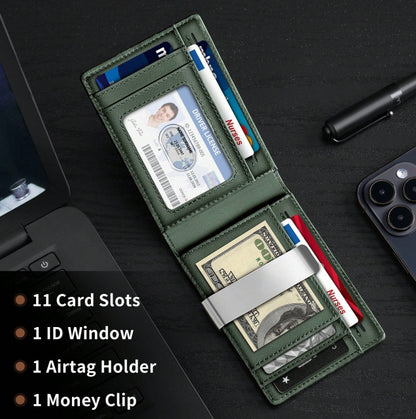 Airtag Leather Wallet - Men's Slim RFID Bifold Holder