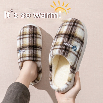 Plaid Cotton Home Shoes - Women's Plush Warm Non-slip Slippers