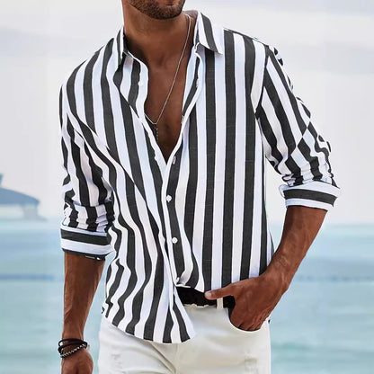 Men's Striped Casual Shirt | Loose Long Sleeve Shirt