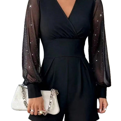 Mesh-panel Straight-cut Shorts Jumpsuit - Chic Summer Style