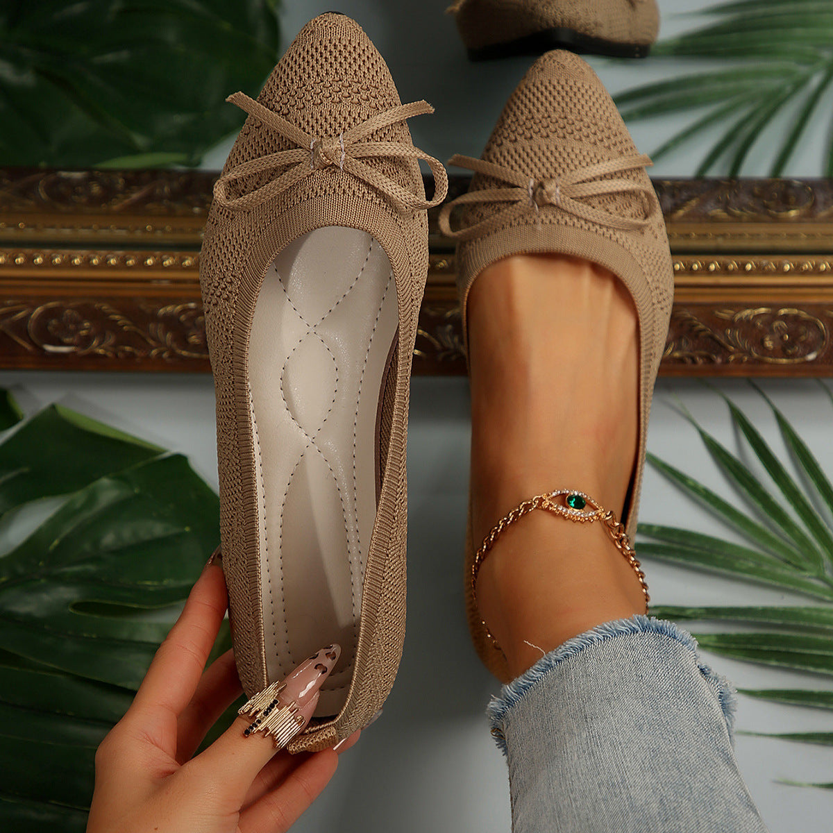 Bow Knitted Loafers - Ins Fashion Pointed-toed Women's Flats