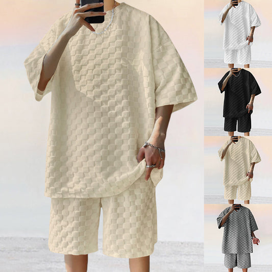 Men's Plaid Casual Shorts Set | Jacquard Loose Suit