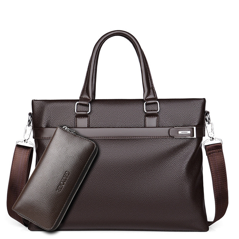 Large Capacity Leather Briefcase - Men's Soft Business Bag