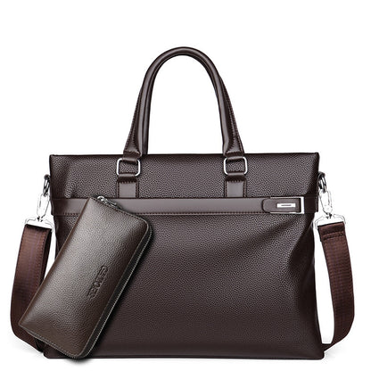 Large Capacity Leather Briefcase - Men's Soft Business Bag