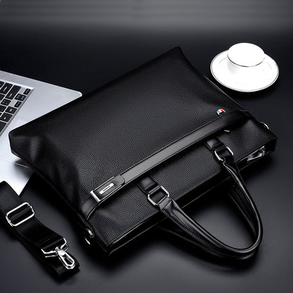 Large Capacity Leather Briefcase - Men's Soft Business Bag