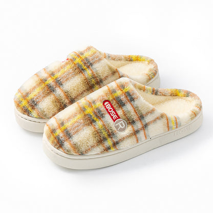 Plaid Cotton Home Shoes - Women's Plush Warm Non-slip Slippers