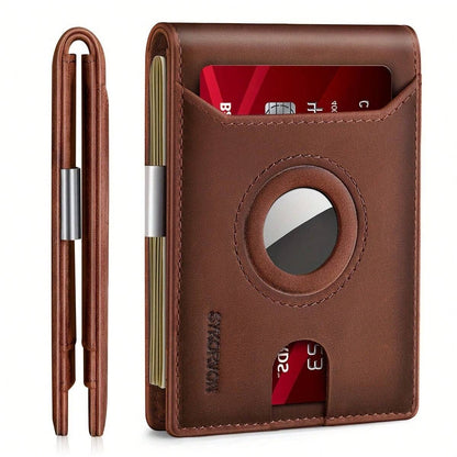 Airtag Leather Wallet - Men's Slim RFID Bifold Holder