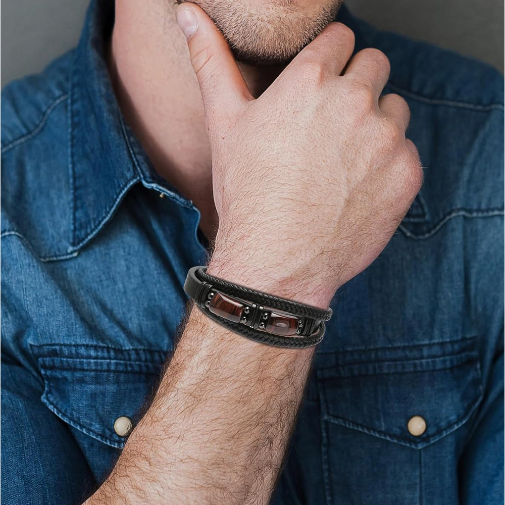 Tiger Eye Bracelet | Handmade Leather Braided Healing Bracelet