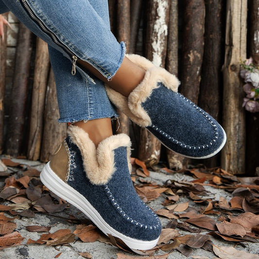 Plush Fleece Lined Boots - Warm Winter Thick Flat Shoes