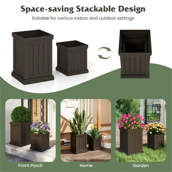 Set Of 2 Stackable PP Planters With Efficient Drainage