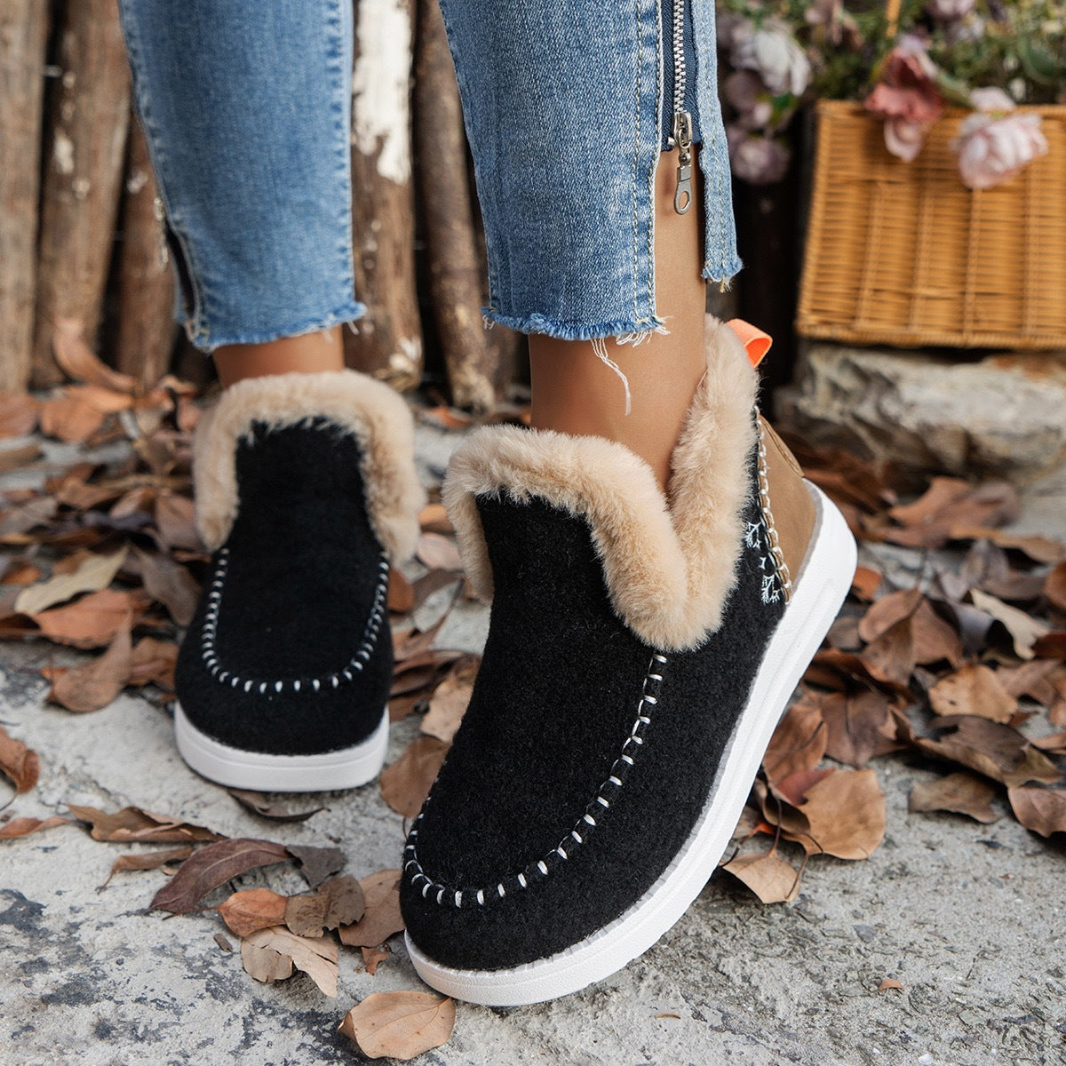 Plush Fleece Lined Boots - Warm Winter Thick Flat Shoes
