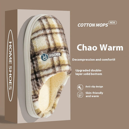 Plaid Cotton Home Shoes - Women's Plush Warm Non-slip Slippers
