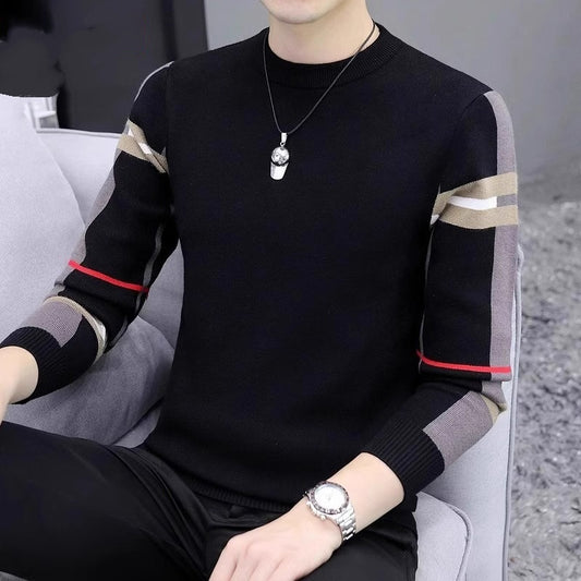 Men's Slim-fit Knit Sweater - Contrast Color Base Layer