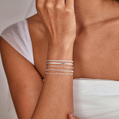 Silver Bracelet Set for Women | 5PCS Stackable Bracelets