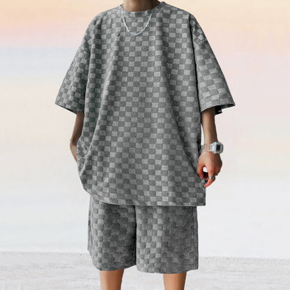 Men's Plaid Casual Shorts Set | Jacquard Loose Suit