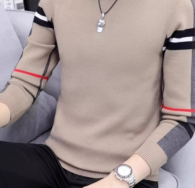 Men's Slim-fit Knit Sweater - Contrast Color Base Layer