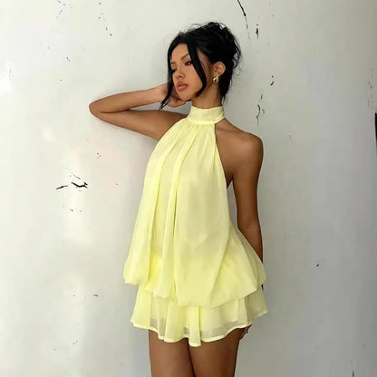 Chiffon Halter Tea Length Dress - Sassy Summer Skirt Style