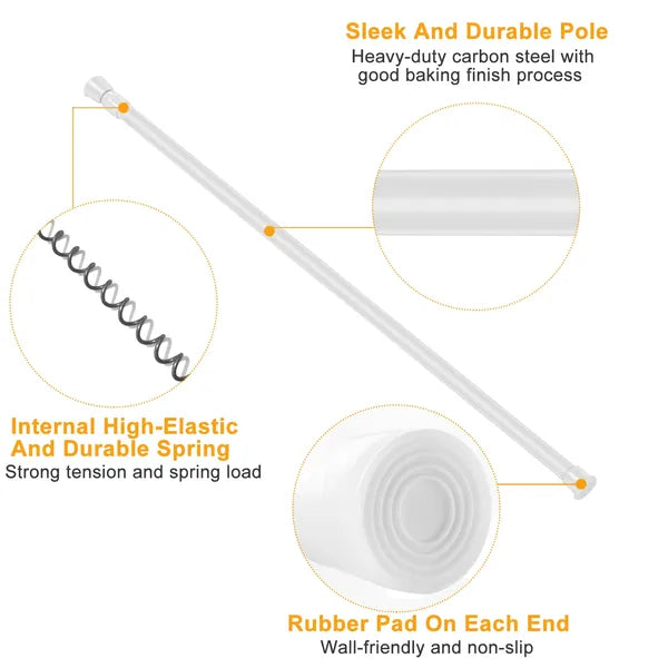 Tension Curtain Rod Spring Load - Adjustable Heavy-Duty Steel Pole