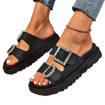 Fashion Rhinestone Platform Sandals - Buckle Strap Women's Shoes